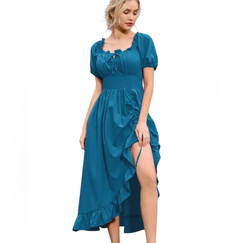 Scarlett Darkness Milkmaid Steampunk Fairy Dress L Smocked Ruffles Victorian - Picture 12 of 16